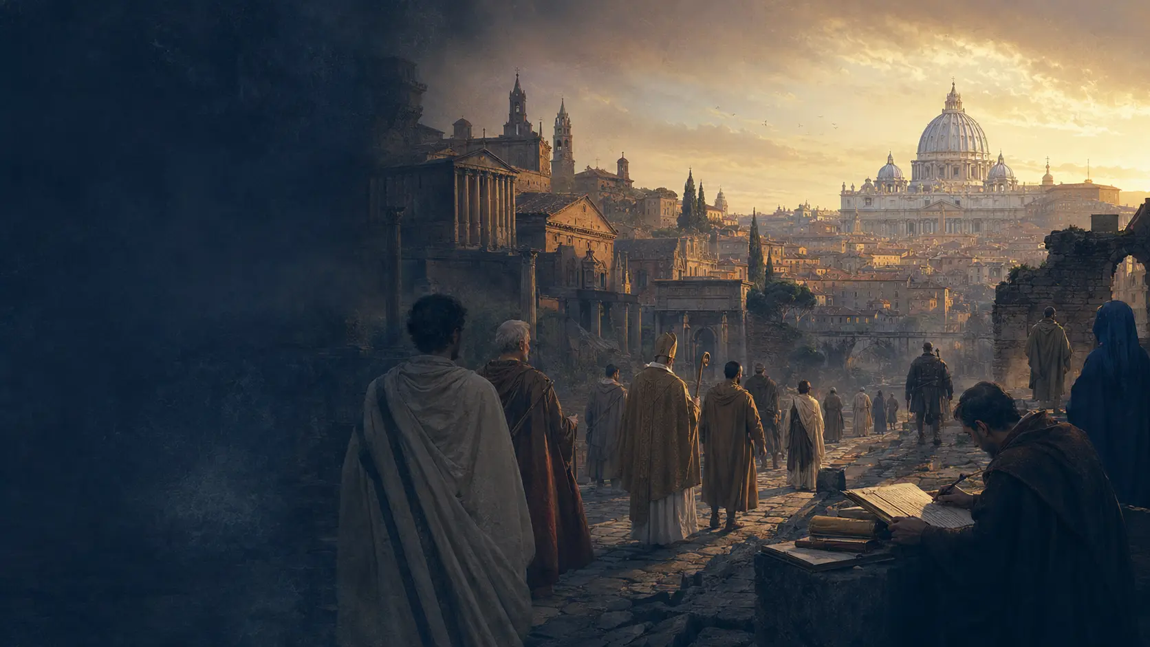 Panorama editorial de Roma atravessando diferentes períodos da história do papado